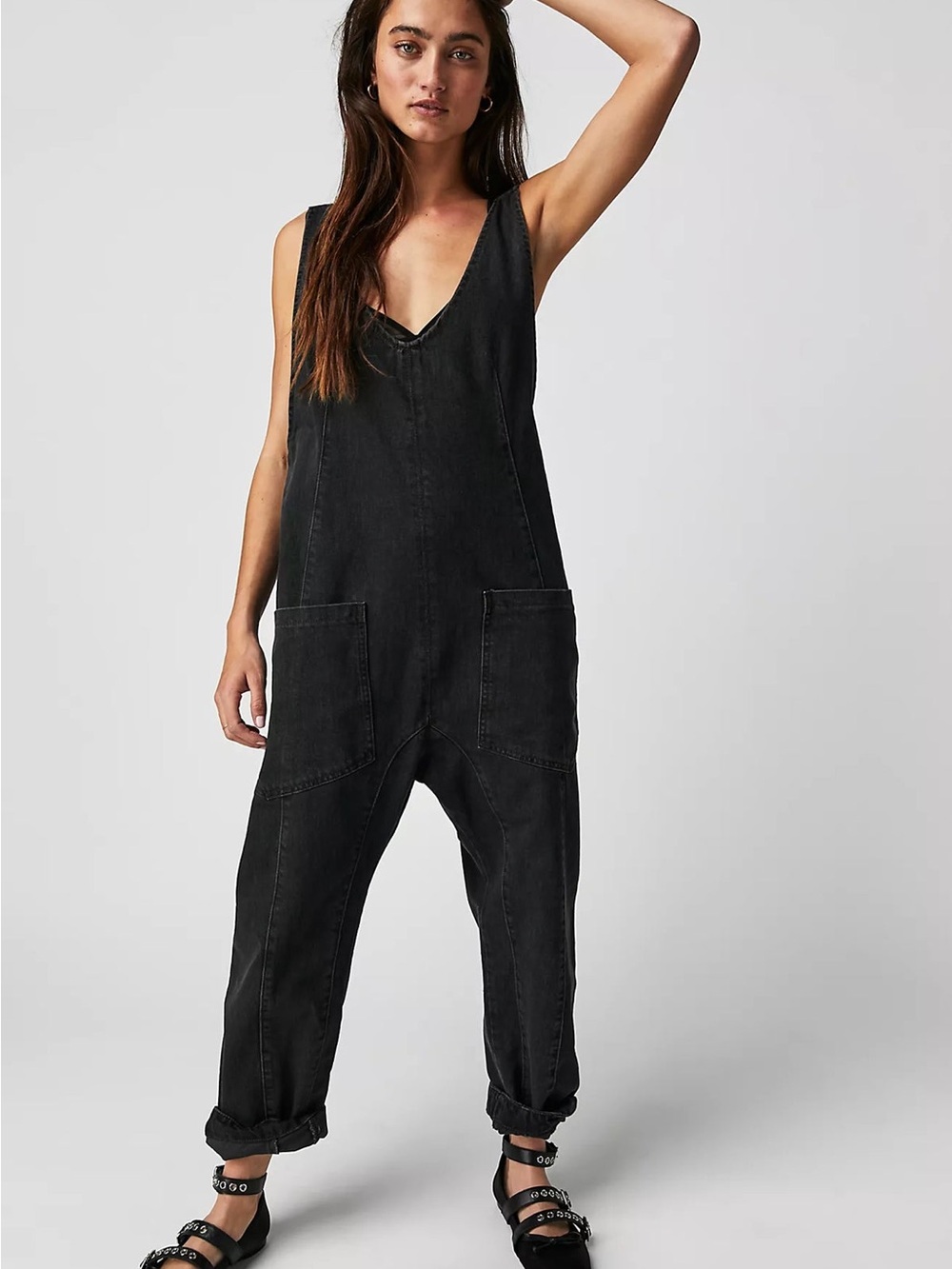 Free People Women’s High Roller Jumpsuit Jeans - Mineral Black Denim - Picture 2 of 16